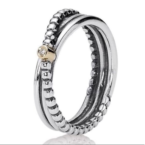 Pandora Rising Star 14k Gold & Sterling Silver Diamond Twist Beaded Ring - Picture 3 of 11